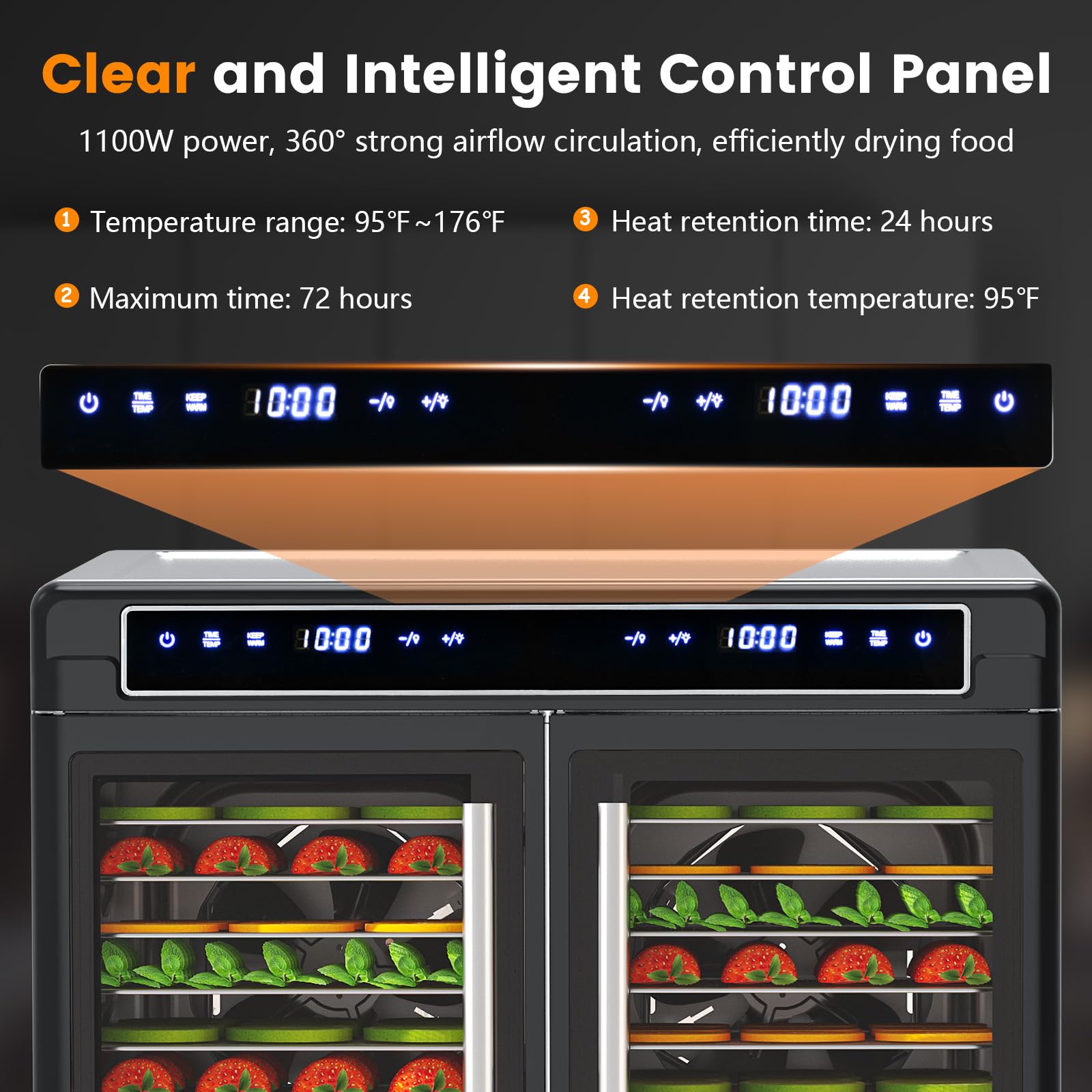 Electactic Food Dehydrator, Dual Chamber Design - Independent Temp Control - Flavor Separation - Keep Warm Mode, 176℉ Meat Dehydrator for Jerky, Fruit, Vegetables, Herbs - 16 Stainless Steel Trays