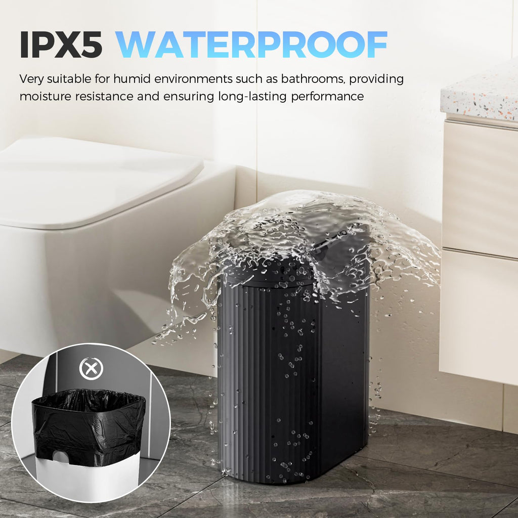 jinligogo 3 Pack 5 Gallon Bathroom Trash Can with Lid, Automatic Motion Sensor Black Trash Can, Touchless Slim Waterproof Garbage Bin for Kitchen, Bedroom, Office, and Bathroom