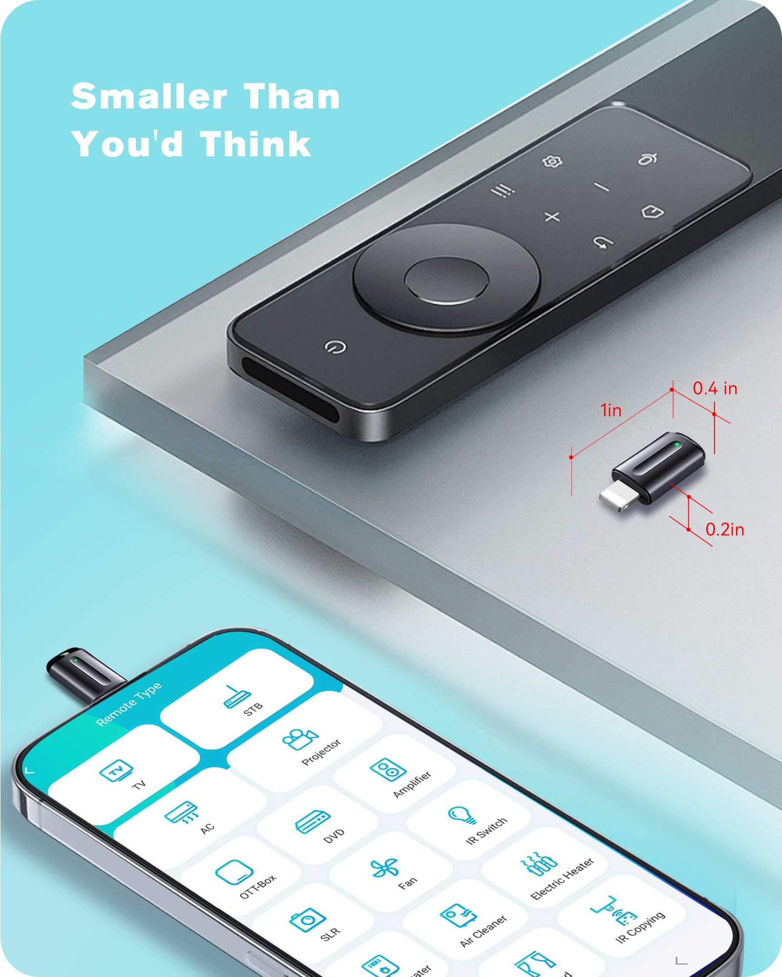 Universal Remote Control Adapter for iPhone All in One Remote Control for TV/AC/DVD Compatible with Samsung, Sony, Panasonic, Sharp, LG and More. (Black, for Lightning Plug iOS)