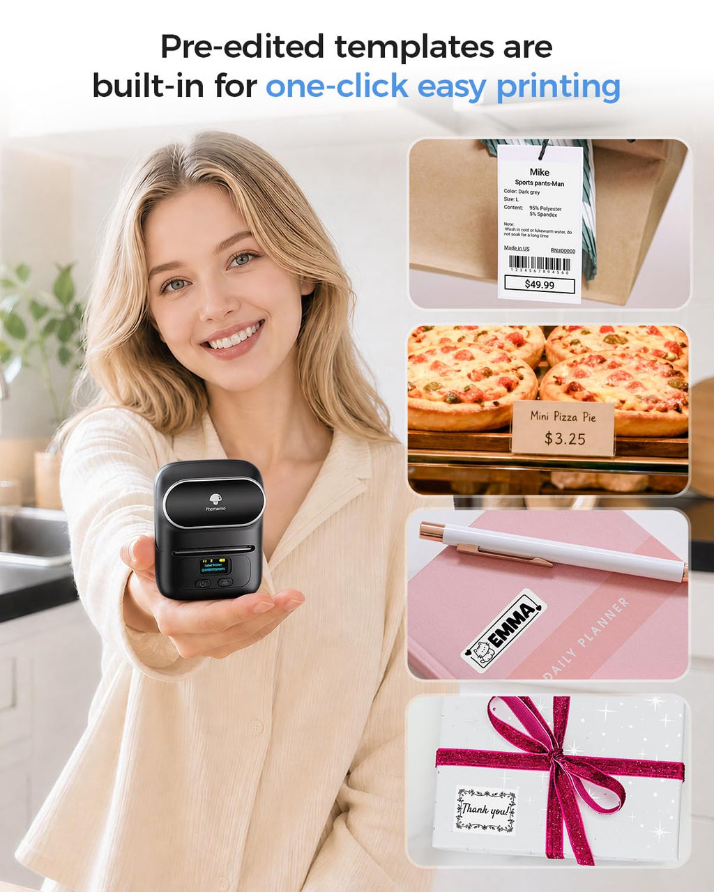 Phomemo M110 Label Makers - Barcode Label Printer Bluetooth Label Maker Portable Thermal Printer for Small Business, Address, Barcode, Logo, Clothing, Mailing, Sticker Printers for Phone & PC, Black