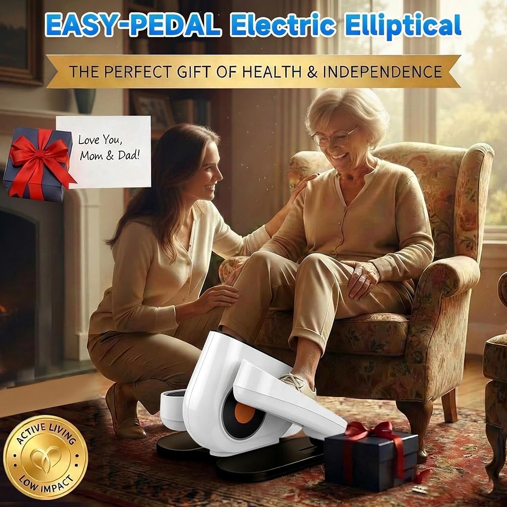 Under Desk Elliptical Machine, Electric Leg Exerciser While Sitting for Seniors with Remote Control, Whisper Quiet Motorized Seated Pedal Exerciser, Home Office Daily Use, No Assembly Required,White