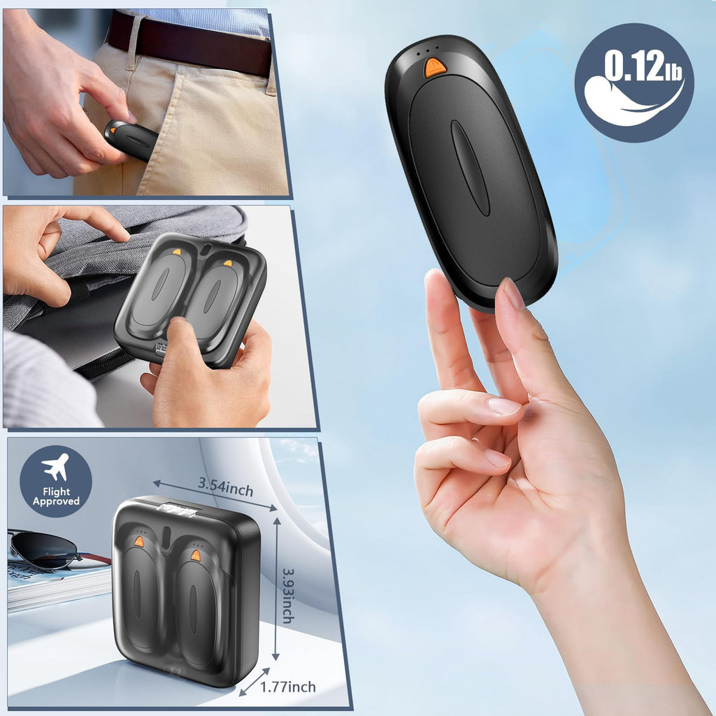 3-in-1 Electric Hand Warmers Rechargeable 2 Pack,14000mAh Portable Dual-Sided Handwarmer with Charging Case, 3 Levels Fast Heating Pocket Warmers,Gifts for Men,Women,Raynauds,Hunting Gear(Black)