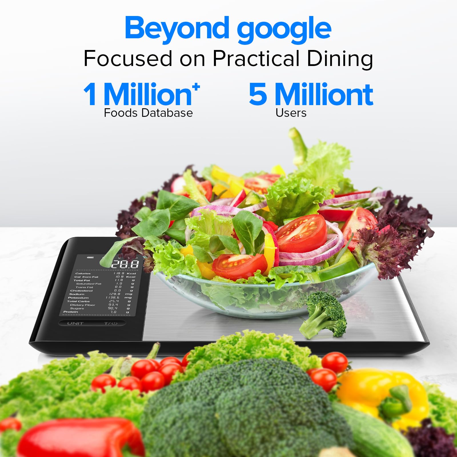 MrOwner Smart Food Kitchen Scale with Nutritional Calculator, Free App with 19 Nutrients Tracking, Calorie, Marco, Digital Weight Grams and Ounces for Weight Loss, Premium Stainless Steel, 22lb