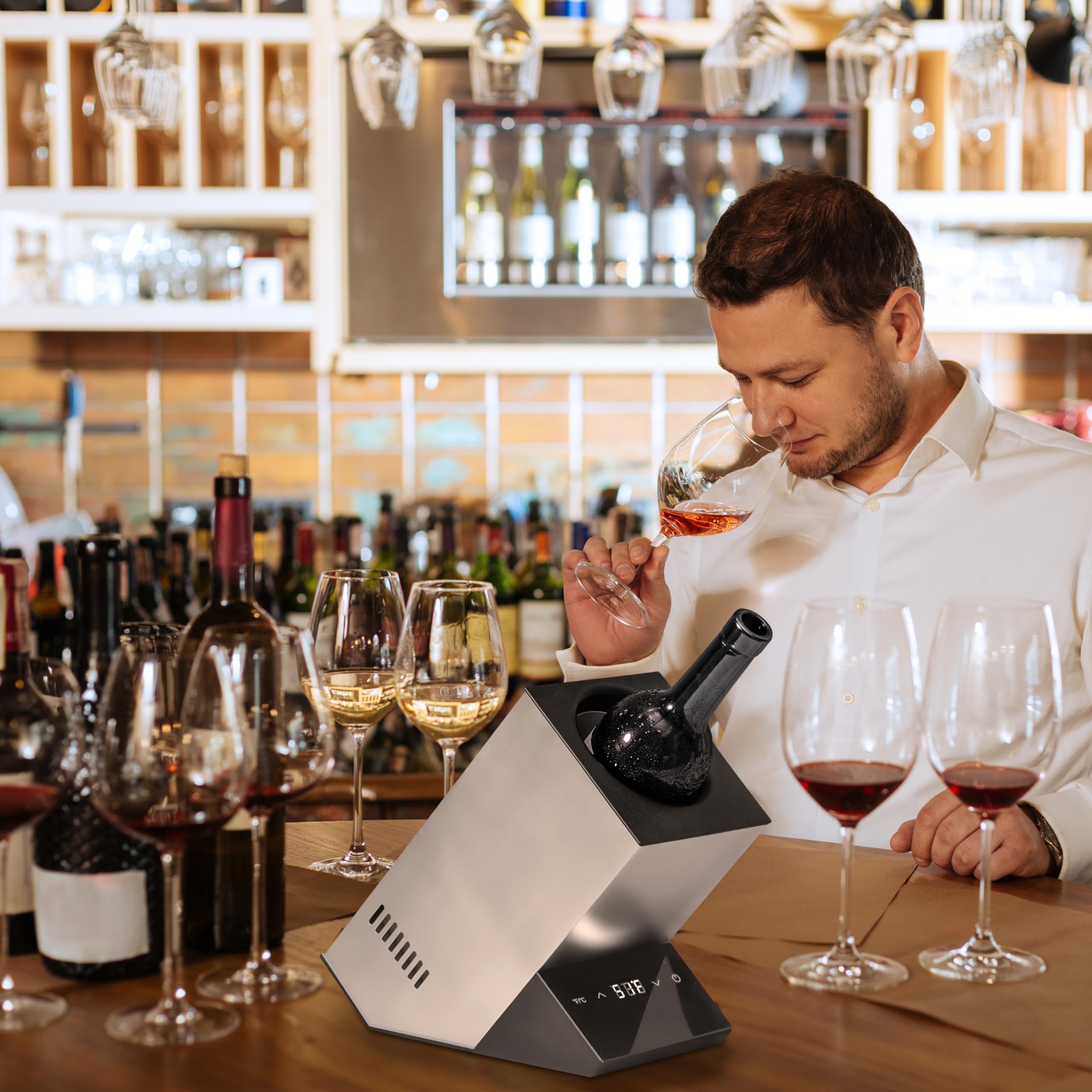 Cobalance Wine Chiller Electric,Single Bottle Cooler for 750ml Wine or Some Champagne,Portable Coolers Keep Cold Up to 24h,Personalized Chillers at Party,Gift for Wine Lover