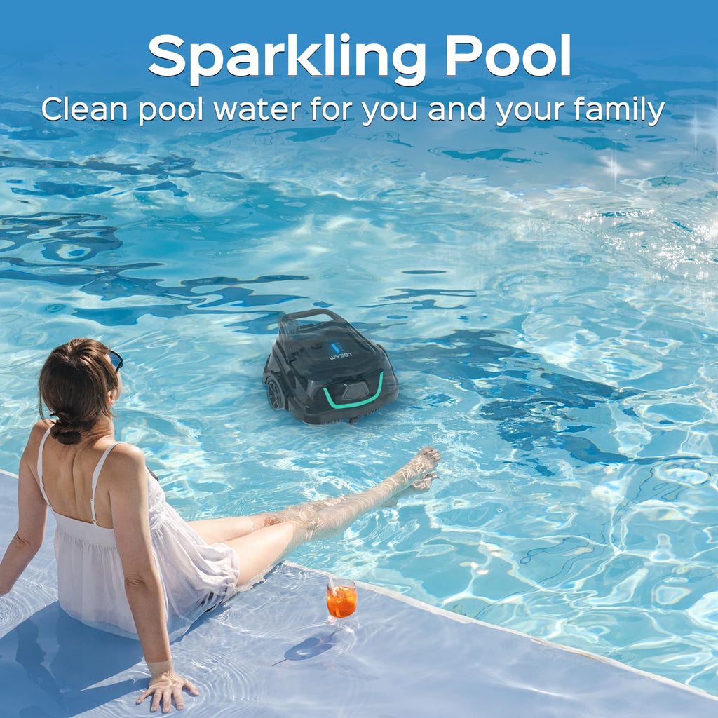 WYBOT A1 Robotic Pool Cleaner – Dual Layer Filtration, Strong Suction, 130 Mins Runtime, Robot Pool Vacuum for Above Ground and Flat Pools up to 1,100 Sq. Ft., 4 Cleaning Modes (Abyss Black Green)
