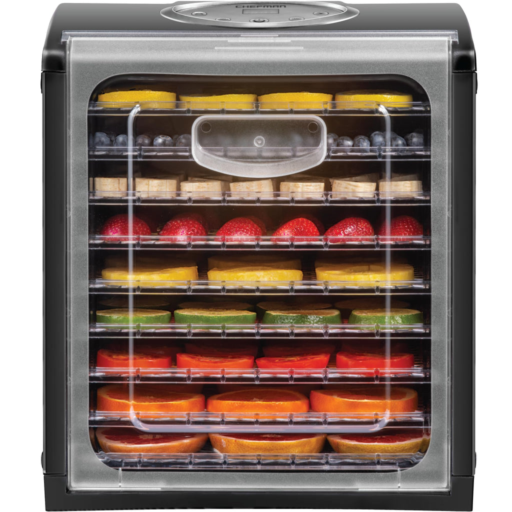 Chefman 9-Tray Food Dehydrator Machine Professional Electric Multi-Tier Food Preserver, Dried Meat or Beef Jerky Maker, Fruit & Vegetable Dryer with 9 Slide Out Trays & Transparent Door, Black