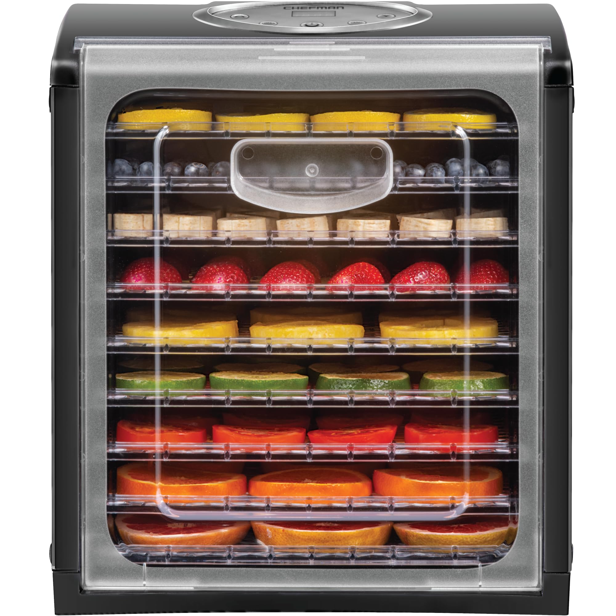 Chefman 9-Tray Food Dehydrator Machine Professional Electric Multi-Tier Food Preserver, Dried Meat or Beef Jerky Maker, Fruit & Vegetable Dryer with 9 Slide Out Trays & Transparent Door, Black