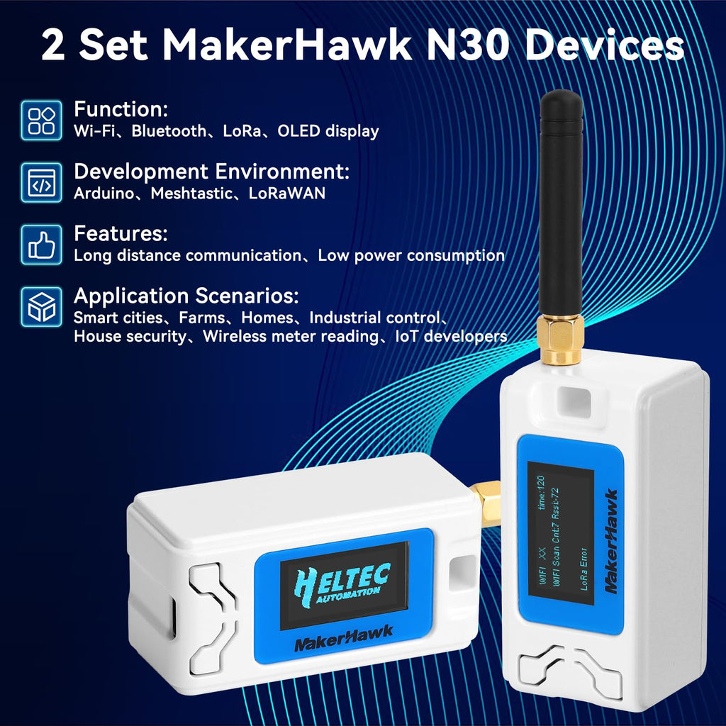2 Pack ESP 32 Lo Ra V3 Development Board + 1100mAh Battery + Protect Case Set - with 915MHz Antenna and SX 1262 Surport WiFi Blue Tooth Lo Ra V3 Devices for Meshtastic Ar duino LoRawan IOT