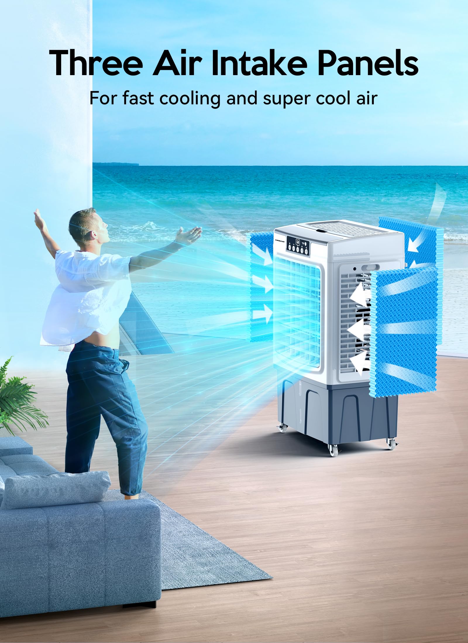 VAGKRI Swamp Cooler, 2100CFM Evaporative Air Cooler with 3 Modes & Wind Speeds, 120°Oscillation, 24H Timer, Portable Outdoor Air Conditioner with Auto Fill for Patio Garage Commercial Use, 8 Gallon