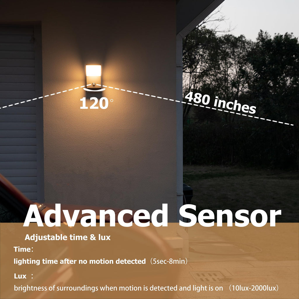 illumishin Outdoor Wall Light Motion Sensor Porch LED Exterior Lights Fixture Sconce Black Modern Aluminum Lamps Front Door Lantern for Patio Garden Garage Fence Yard