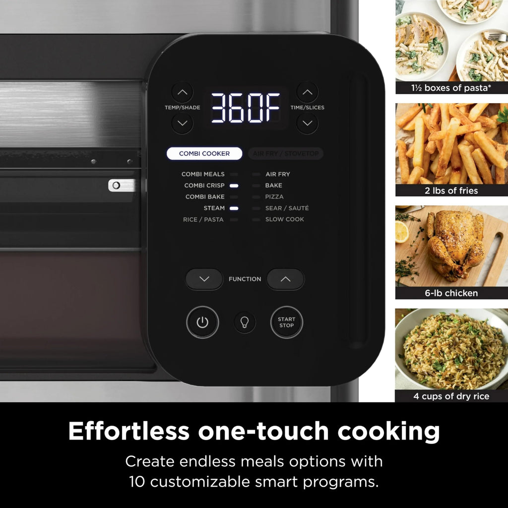 Ninja SFP700 Combi All-in-One Multicooker, Oven, & Air Fryer, 10-in-1 Functions, 15-Min Meals, Digital Display, Stainless Steel (Renewed), 14.92 x 15.43 x 13.11