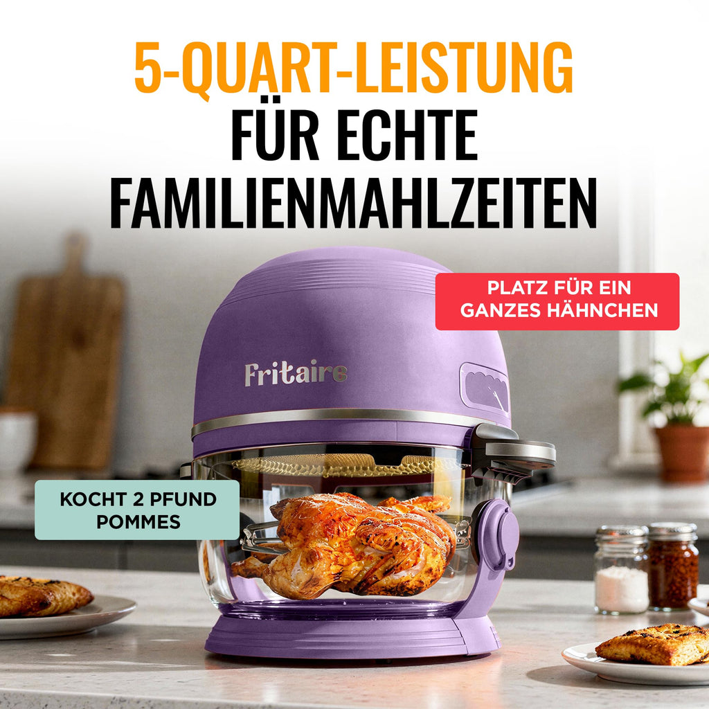 Non Toxic Air Fryer™ Pro | 9-in-1 Glass Air Fryer | Self-Cleaning | 5 Quart | Rotisserie and Tumbler | 400F Vortex For Even Cooking, BPA-Free Teflon Free, Recrisp, Roast, Bake, Lavender