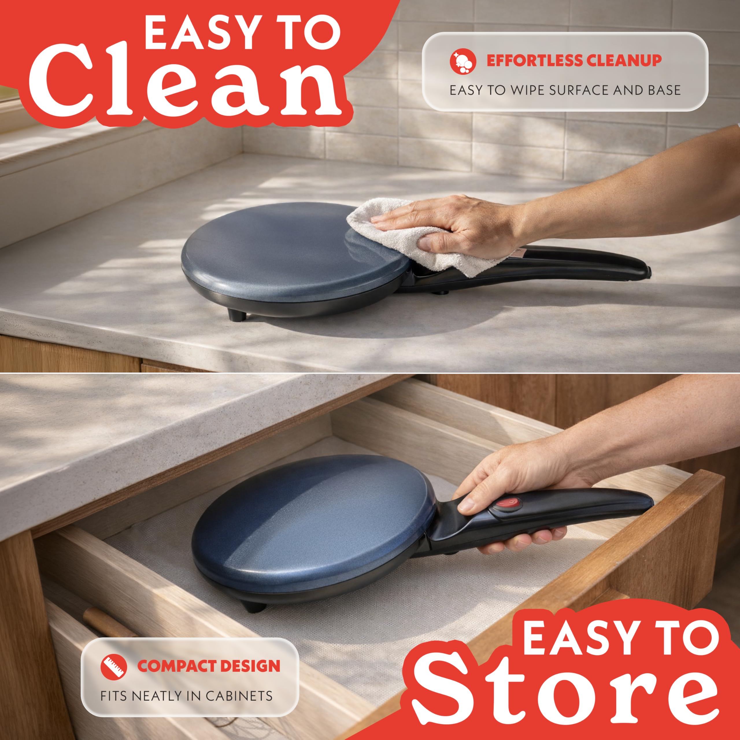 Gourmia Electric Crepe Maker – Nonstick 8” Surface, One-Touch Operation, Includes Batter Tray, Compact & Easy to Clean, Crepe, Pancake & Tortilla Maker
