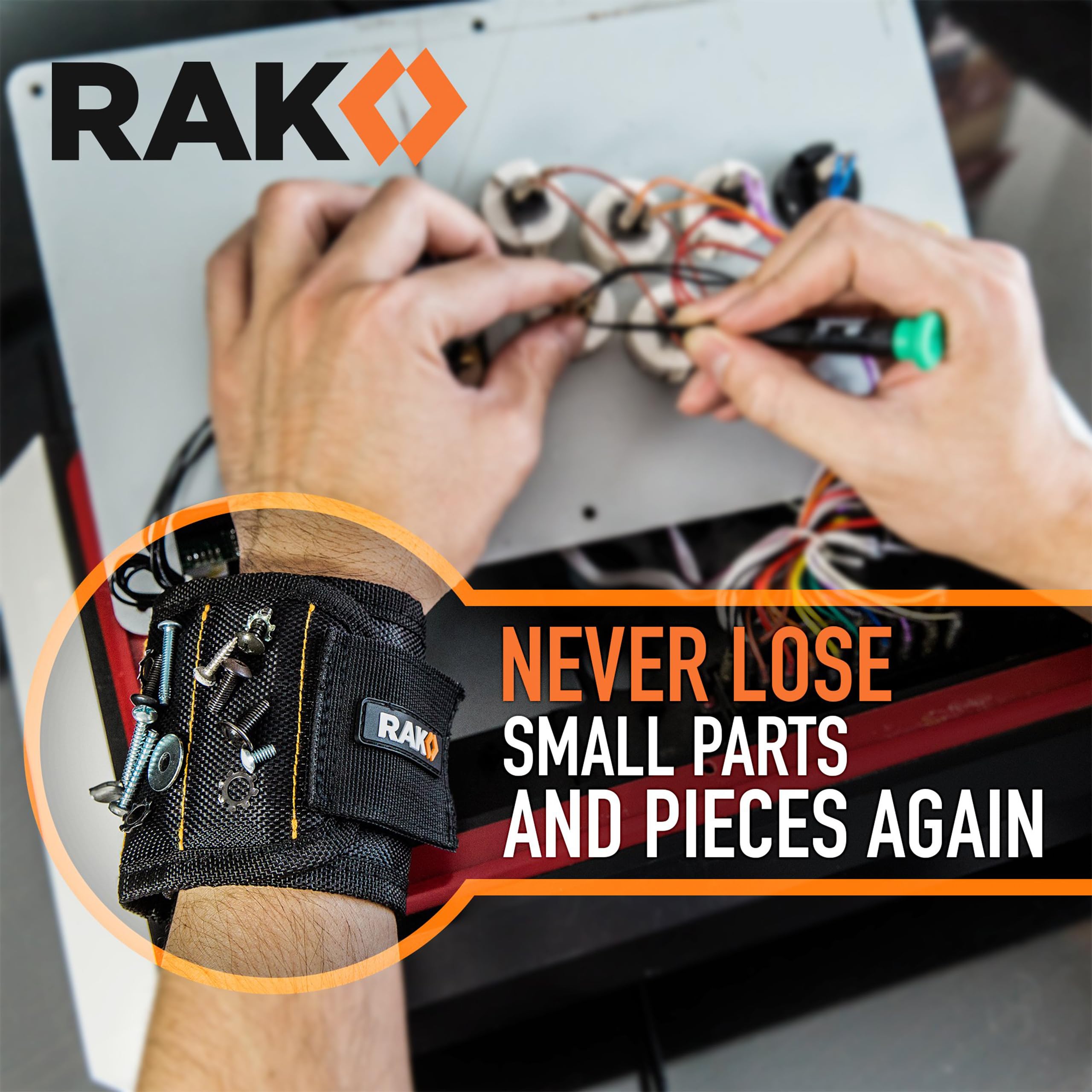 RAK Magnetic Wristband, Thumb Loop for Holding Screws, Nails, Drill Bits for Men - Made from Premium Ballistic Nylon, Lightweight Powerful Magnets for Dad, Husband, Grandpa, Handyman