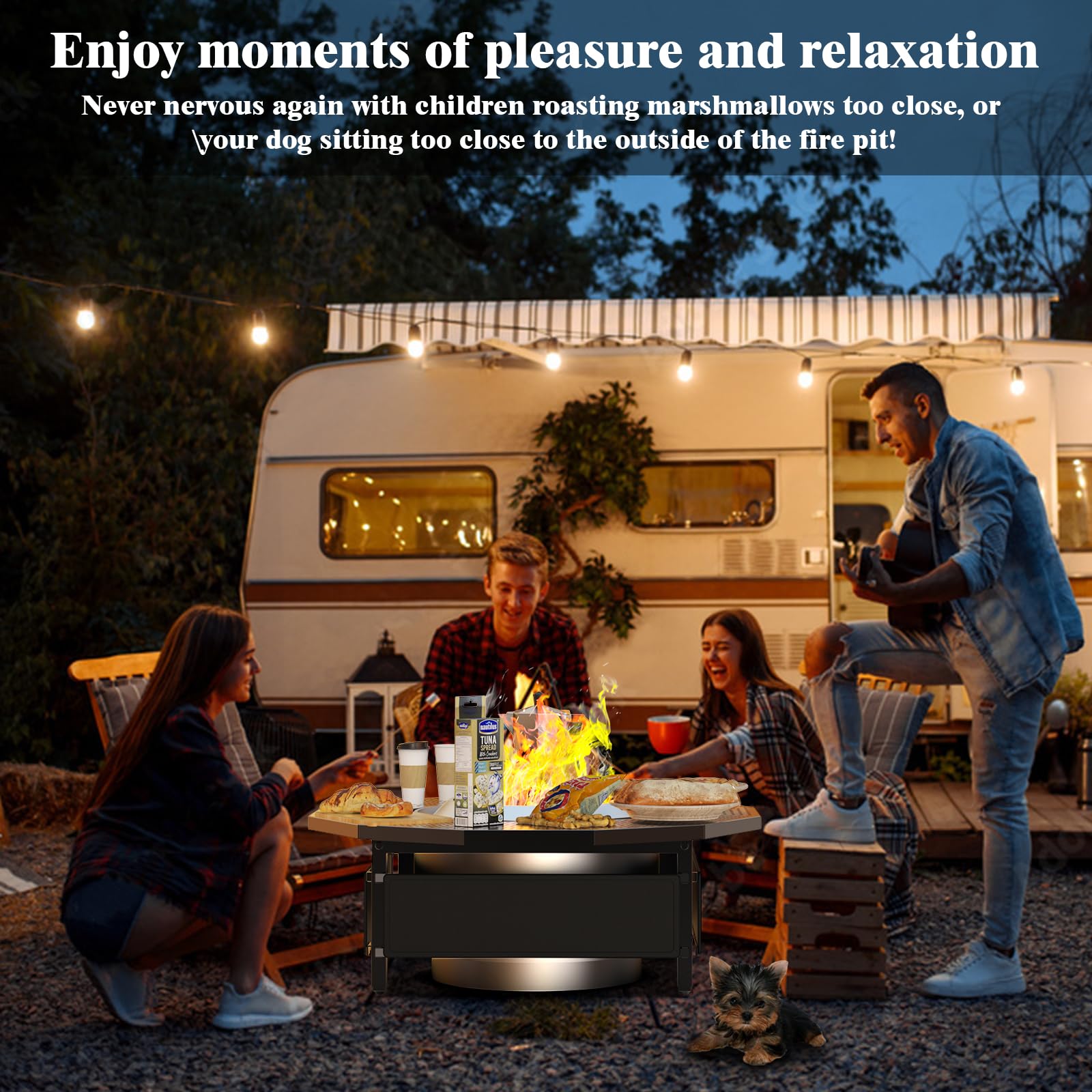 Larrik Surround Tabletop Use for Solo Stove Bonfire Ranger 2.0 and Mesa, Accessories for Solo Stove, Fire Pit Surround Table Adjustable with UV-Resistant Outdoor Fabric, Thick Metal Black