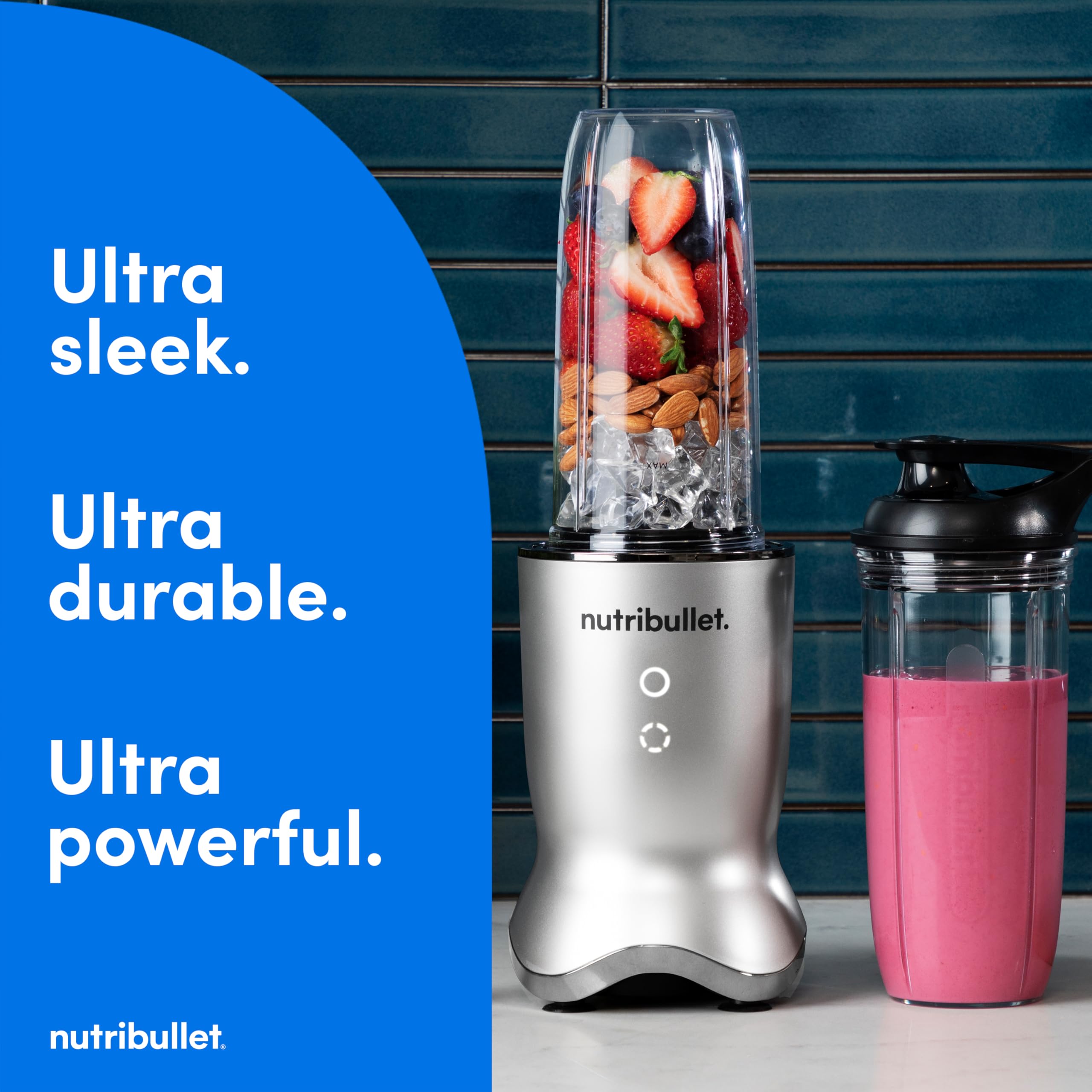 nutribullet® Ultra Deluxe Personal Blender, 1200W, for Smoothies Shakes & Protein - Quietest Single-Serve Blender with Titanium Coated Blades, 4 BPA-Free Cups, To-Go Lids, Dishwasher Safe