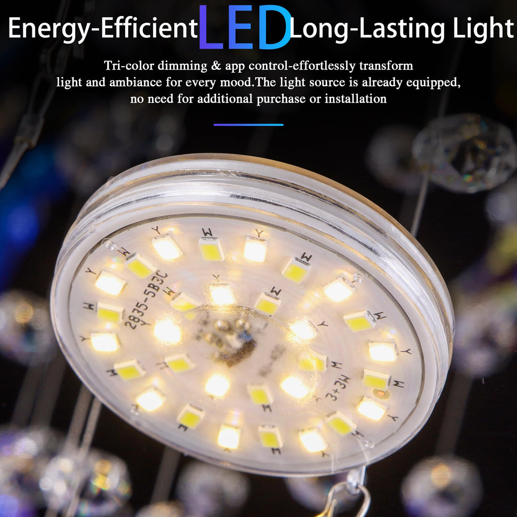 Modern LED Chandeliers, 24 inch Crystal Flush Mount Ceiling Light Fixture with Remote and APP Control, 3CCT Dimmable, Elegant Butterfly Chandelier for Bedroom Dinning Room Living Room Foyer Entryway