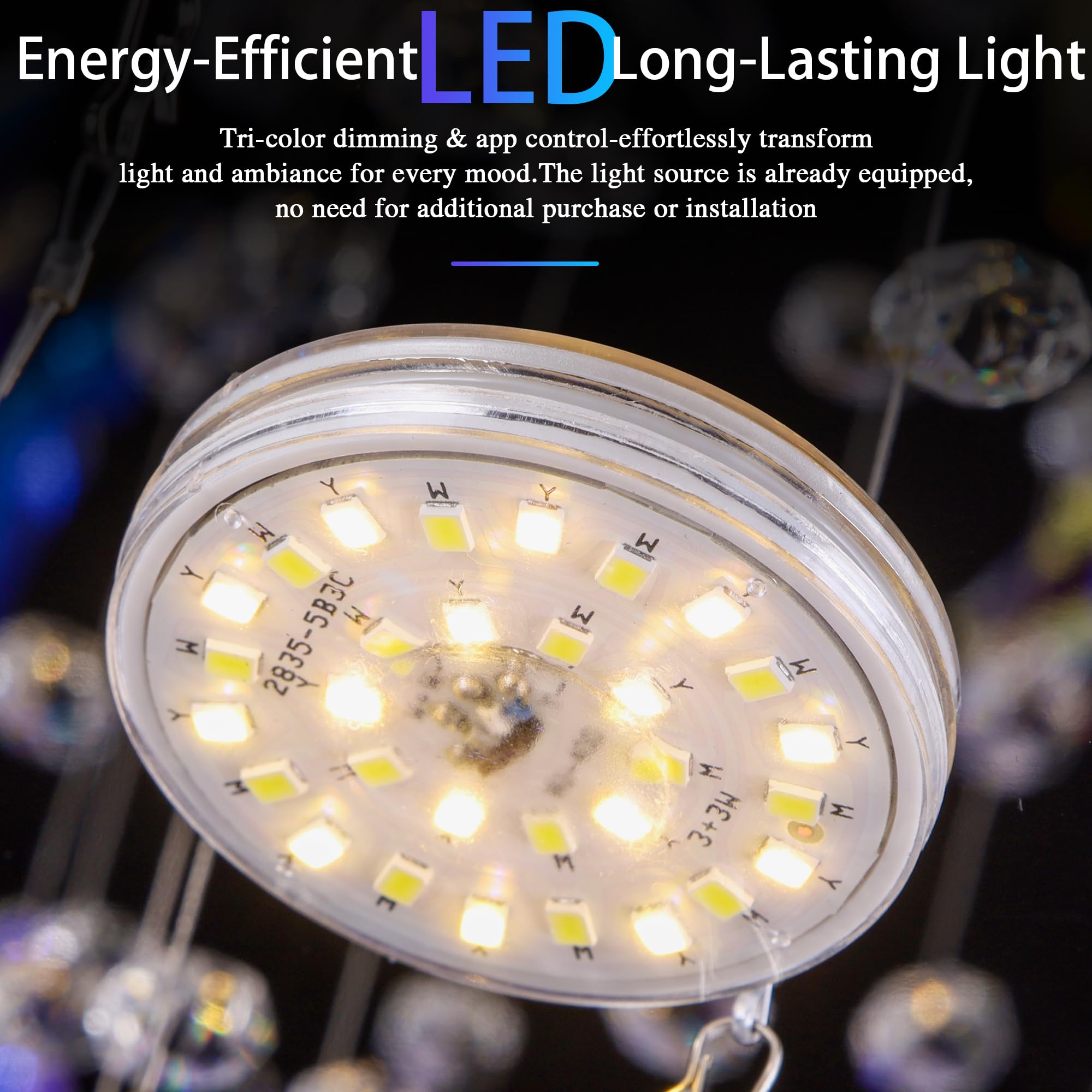 Modern LED Chandeliers, 24 inch Crystal Flush Mount Ceiling Light Fixture with Remote and APP Control, 3CCT Dimmable, Elegant Butterfly Chandelier for Bedroom Dinning Room Living Room Foyer Entryway