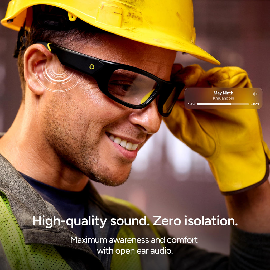 Lucyd Armor Smart Safety Glasses for Men & Women, TR90 Frame, Bluetooth Smart Safety Glasses with Light Adaptive Lenses, Open Ear Speakers & Microphone - ANSI Z87.1 (Standard)
