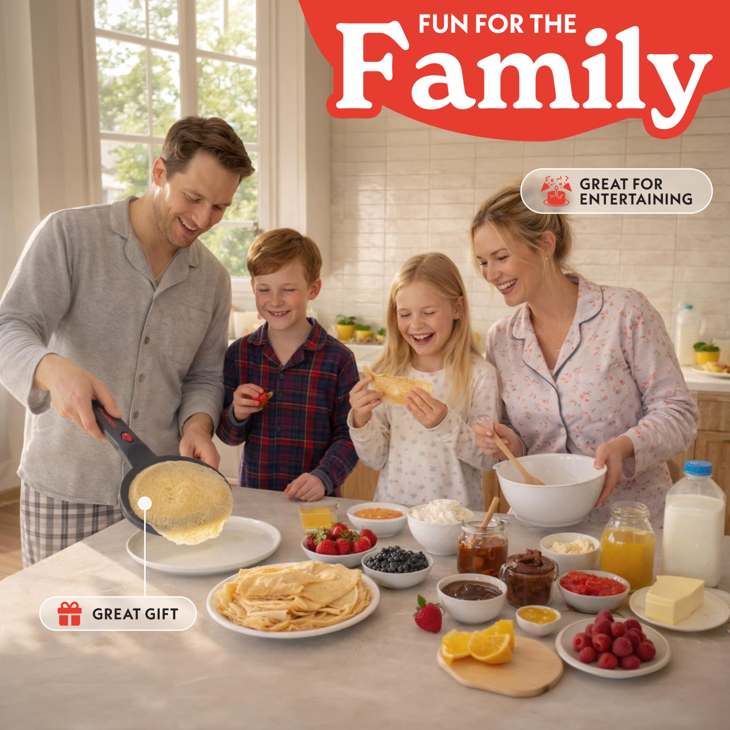 Gourmia Electric Crepe Maker – Nonstick 8” Surface, One-Touch Operation, Includes Batter Tray, Compact & Easy to Clean, Crepe, Pancake & Tortilla Maker