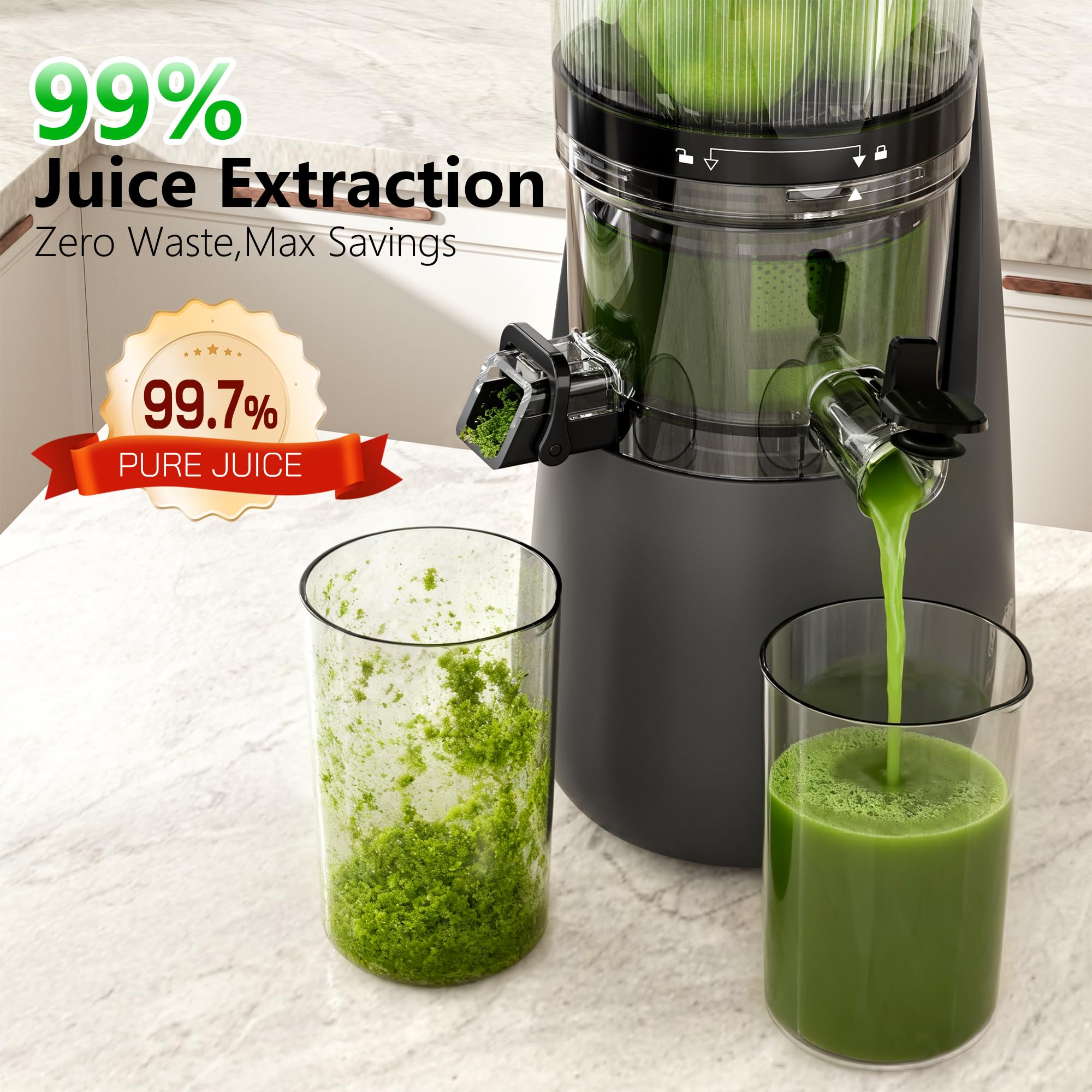 Cold Press Juicer, 6" Extra Large Feed Chute Slow Masticating Juicer Machines, Powerful AC Brushless Motor, Self Precut System, Juicer Machines with BPA-Free, Extra one Replace juicer strainer
