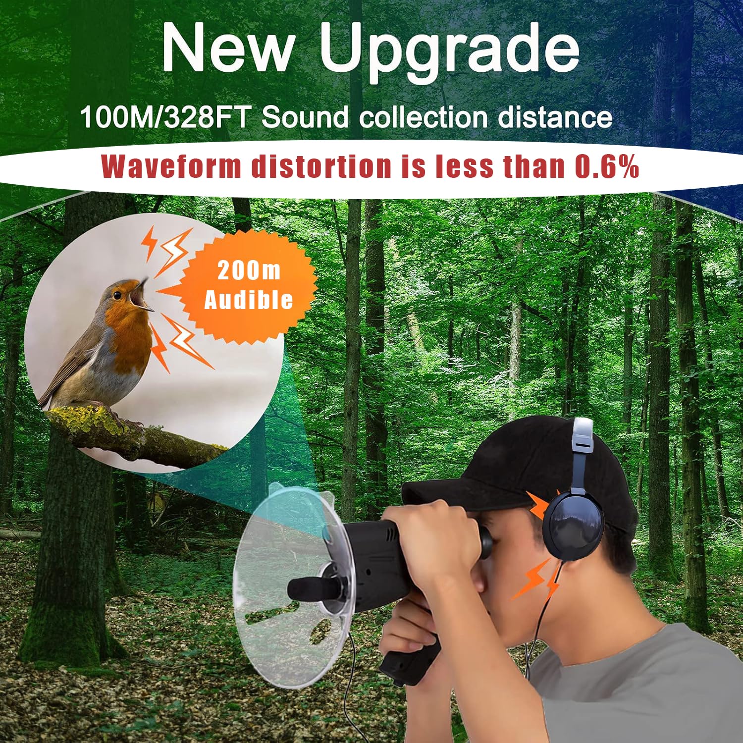 Parabolic Microphone Bird Monocular,Parabolic Microphone Bionic Ear for Range Listening Device, Bionic Outdoor Bird Listening Device