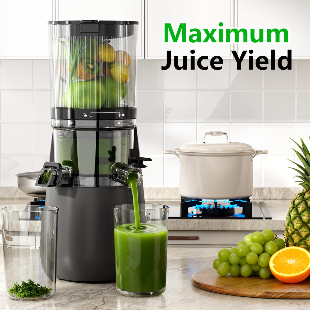 Cold Press Juicer, 6" Extra Large Feed Chute Slow Masticating Juicer Machines, Powerful AC Brushless Motor, Self Precut System, Juicer Machines with BPA-Free, Extra one Replace juicer strainer