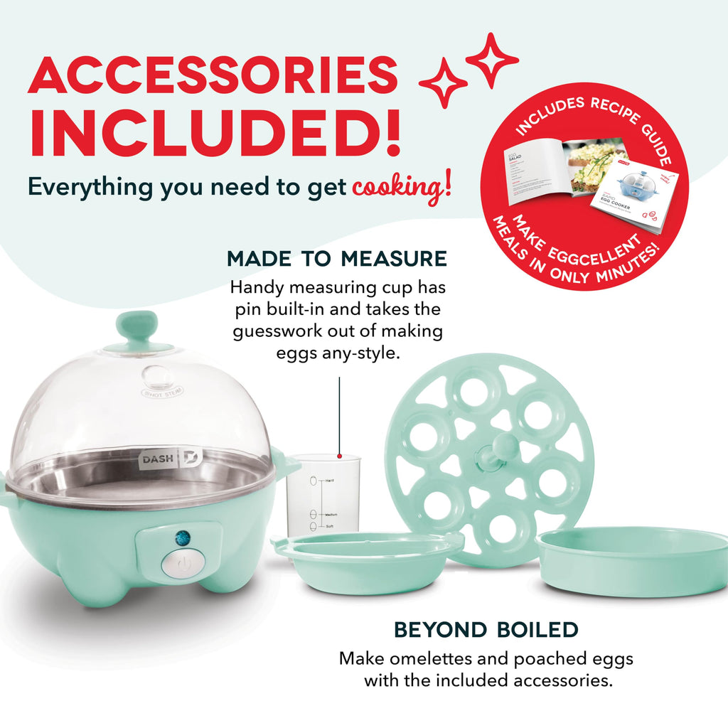 Dash Rapid Egg Cooker - Boiler, Poacher & Steamer - Includes Measuring & Recipe Guide - Dishwasher Safe - Holds 7 Eggs, Aqua