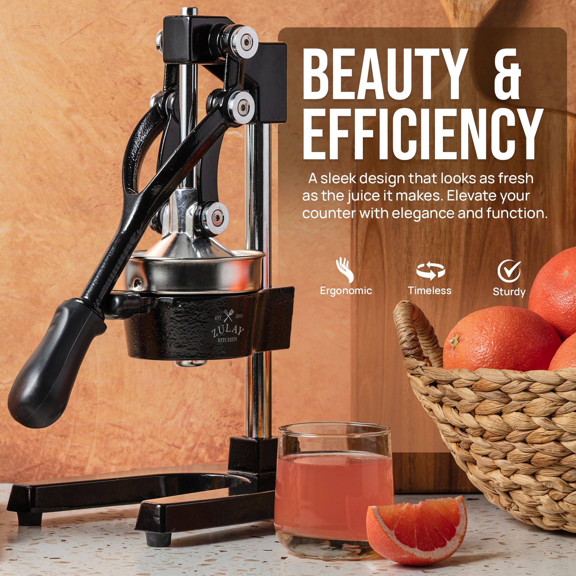 Zulay Kitchen Cast Iron Juicer - Heavy Duty Manual Juicer with Detachable Strainers for Easy Cleaning, Orange Juice Press for Citrus Fruits, Perfect for Bartenders, Juice Lovers & Health Enthusiasts