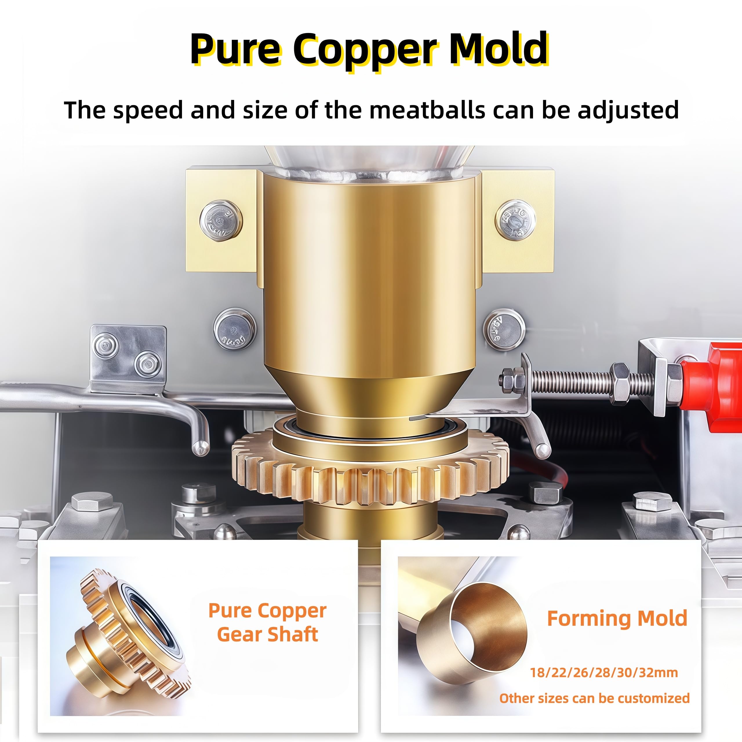 Kolice Commercial Meatball Forming Machine 280-300 Pcs/Min Production, Automatic Meatball Maker Machine with 6 Models 18/22/26/28/30/32mm, Meatball forming tools for fish, beef, pork,mutton