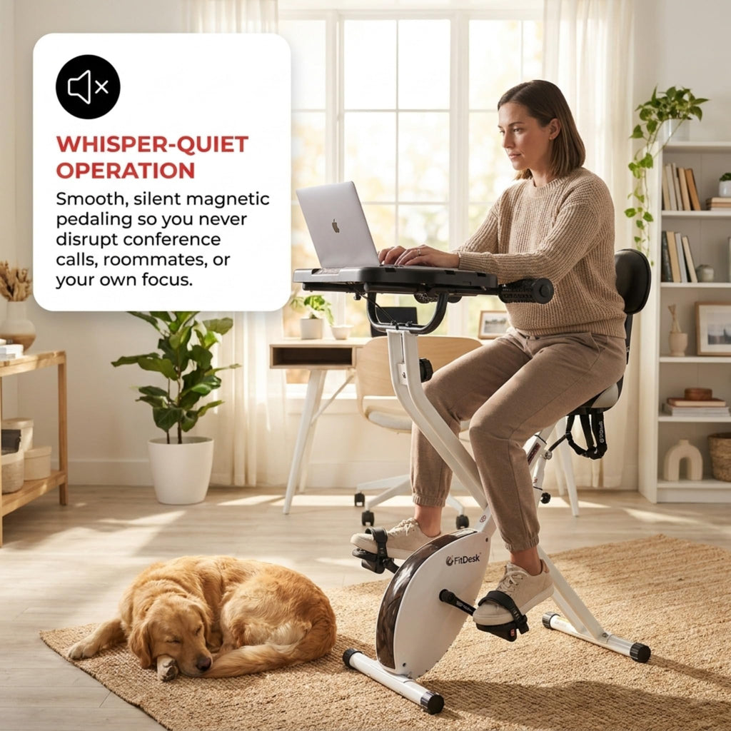 FitDesk Standing Exercise Bike Desk 3.0, Adjustable Height Indoor Cycling Trainer with Laptop Tray, Portable Stationary Fitness Desk for Home Office, Foldable Workstation, Supports 300 lbs