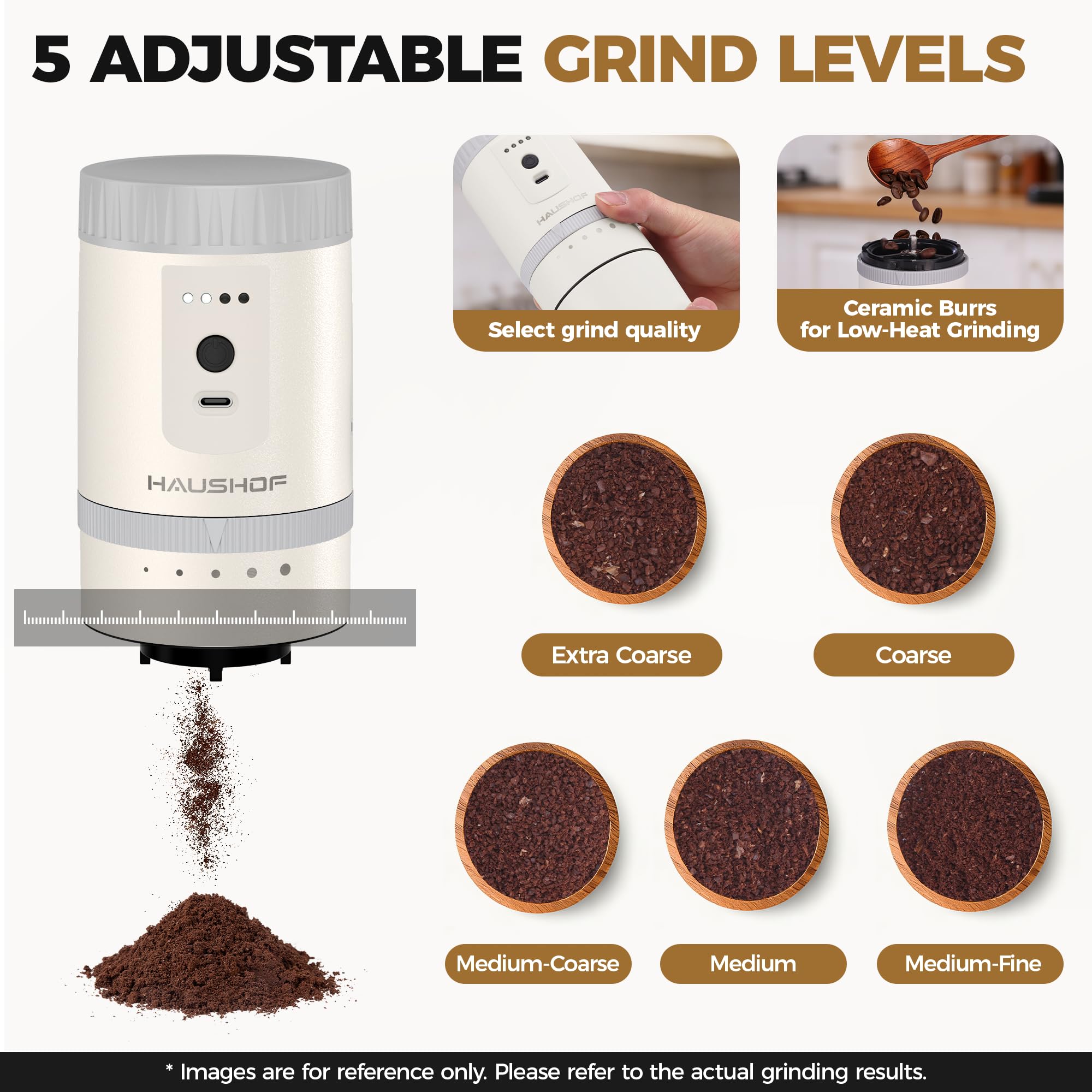HAUSHOF Portable Coffee Grinder, Camping Coffee Makers, Portable Burr Coffee Grinder and Brewing Kit, Rechargeable, Personal Cordless Coffee Maker for Car, Camping, for Home Use