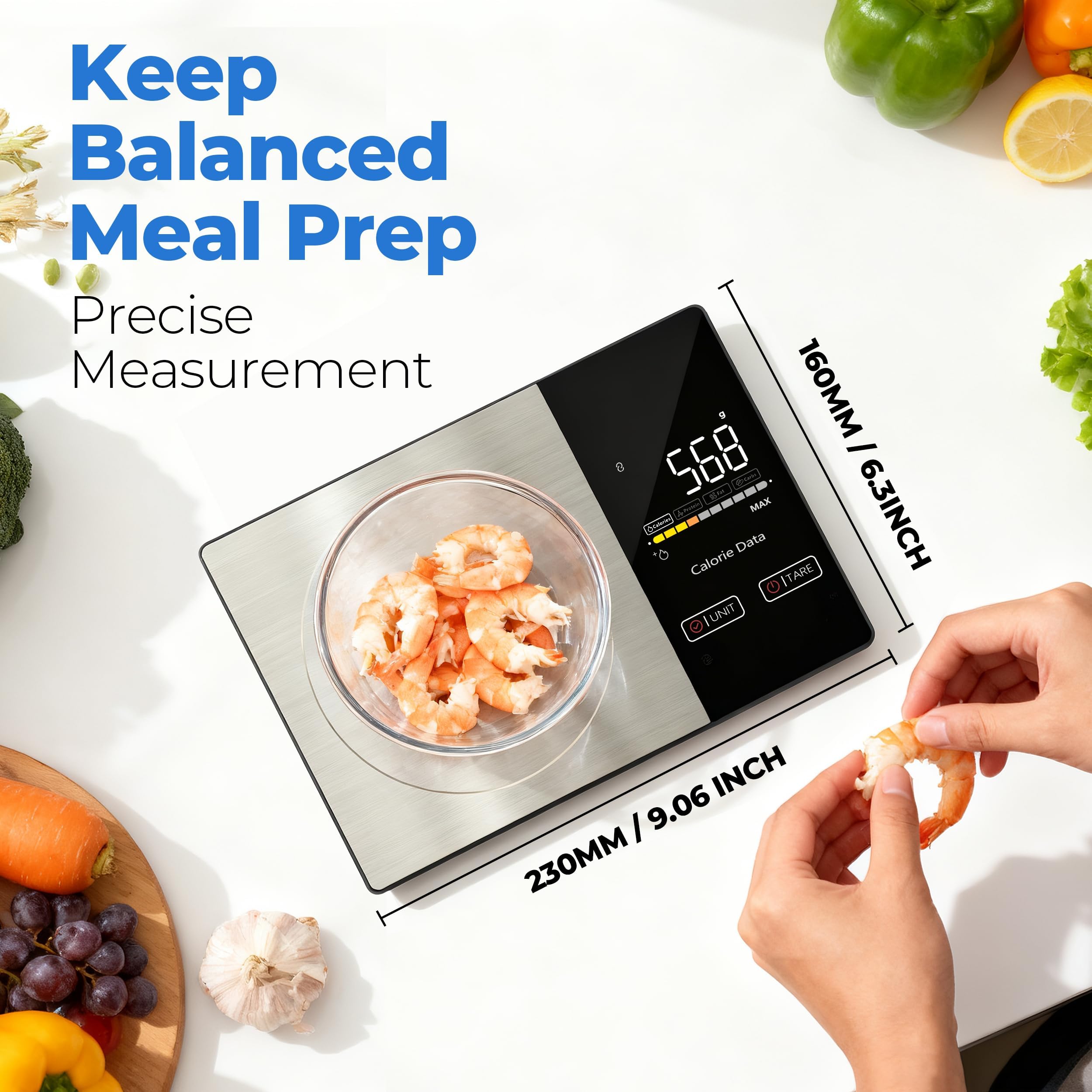WARMKEY Smart Nutrition Food Scale with App - 1g Precision Digital Kitchen Scale, Tracks Calories & 24 Nutrients, Macros, Fat & Protein for Keto, Fitness & Meal Prep, 11lb/5kg with Tare Function