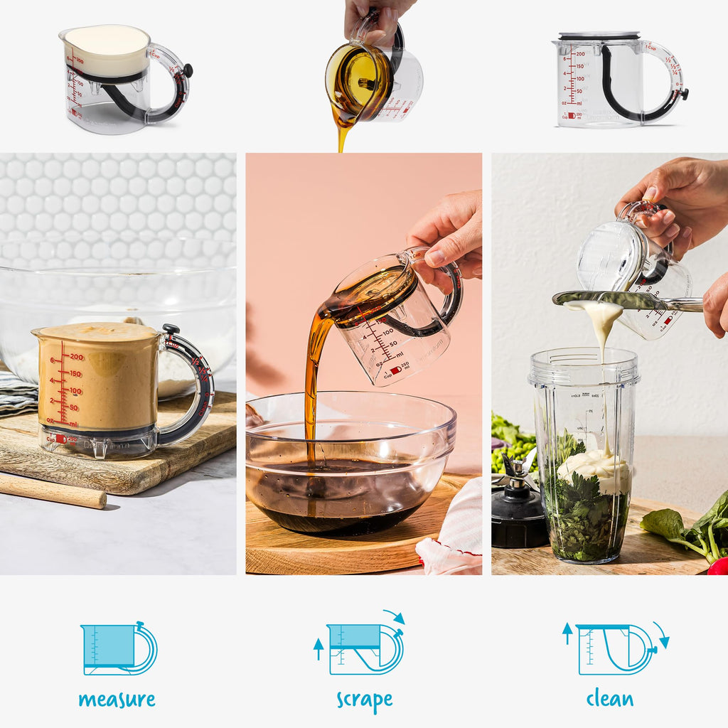 Dreamfarm Upcup All-in-1 Adjustable Measuring Cup, Metric & Imperial Measurements up to 1 Cup - Black/Clear