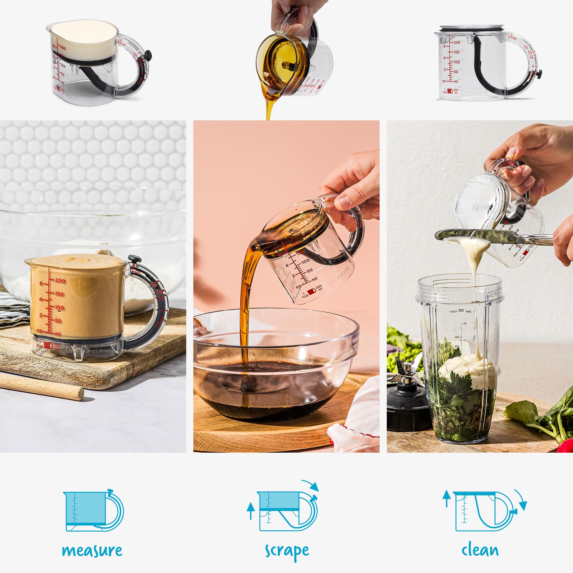 Dreamfarm Upcup All-in-1 Adjustable Measuring Cup, Metric & Imperial Measurements up to 1 Cup - Black/Clear