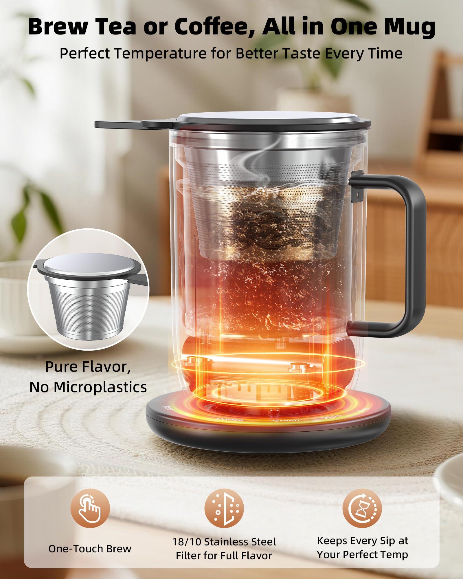 Nuwave Smart Heated Coffee Mug 16oz — Rechargeable with LED Display