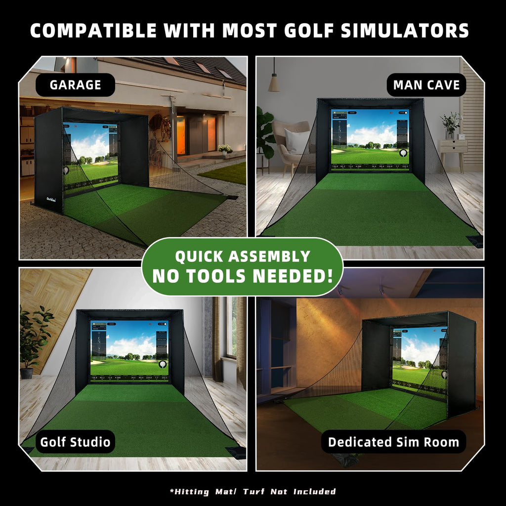 Golf Simulator Enclosure Kit with Premium HD Impact Screen, Full Safety Padding & Blackout Curtain, Home Golf Sim Setup Compatible with Launch Monitors, Indoor Cage Net Golfing Accessories (10 x 8 ft)