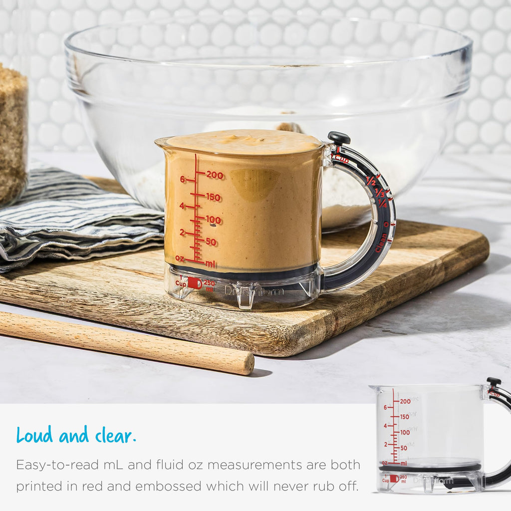 Dreamfarm Upcup All-in-1 Adjustable Measuring Cup, Metric & Imperial Measurements up to 1 Cup - Black/Clear