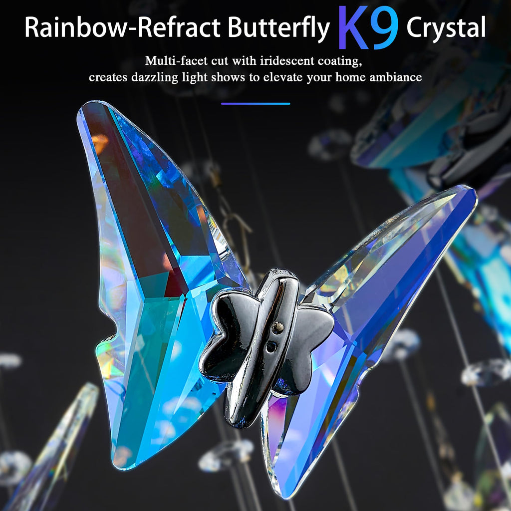 Modern LED Chandeliers, 24 inch Crystal Flush Mount Ceiling Light Fixture with Remote and APP Control, 3CCT Dimmable, Elegant Butterfly Chandelier for Bedroom Dinning Room Living Room Foyer Entryway