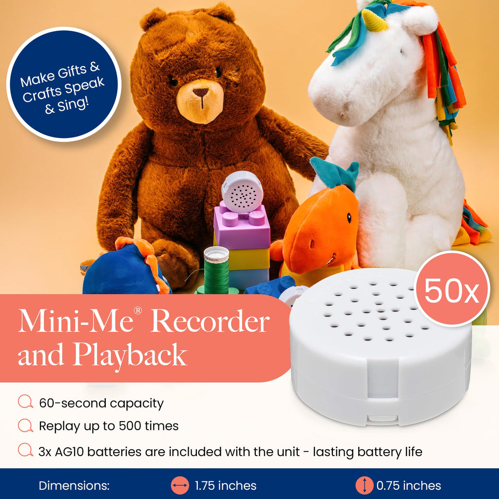 VOICEGIFT Mini-Me, 60-Second Multi-Message Audio Recorder for Plush Toys, Quilts, Pillow, Crafts, Playful Mini Voice Gift Inserts for Custom Sound Gifting & DIY Projects 1-Pack