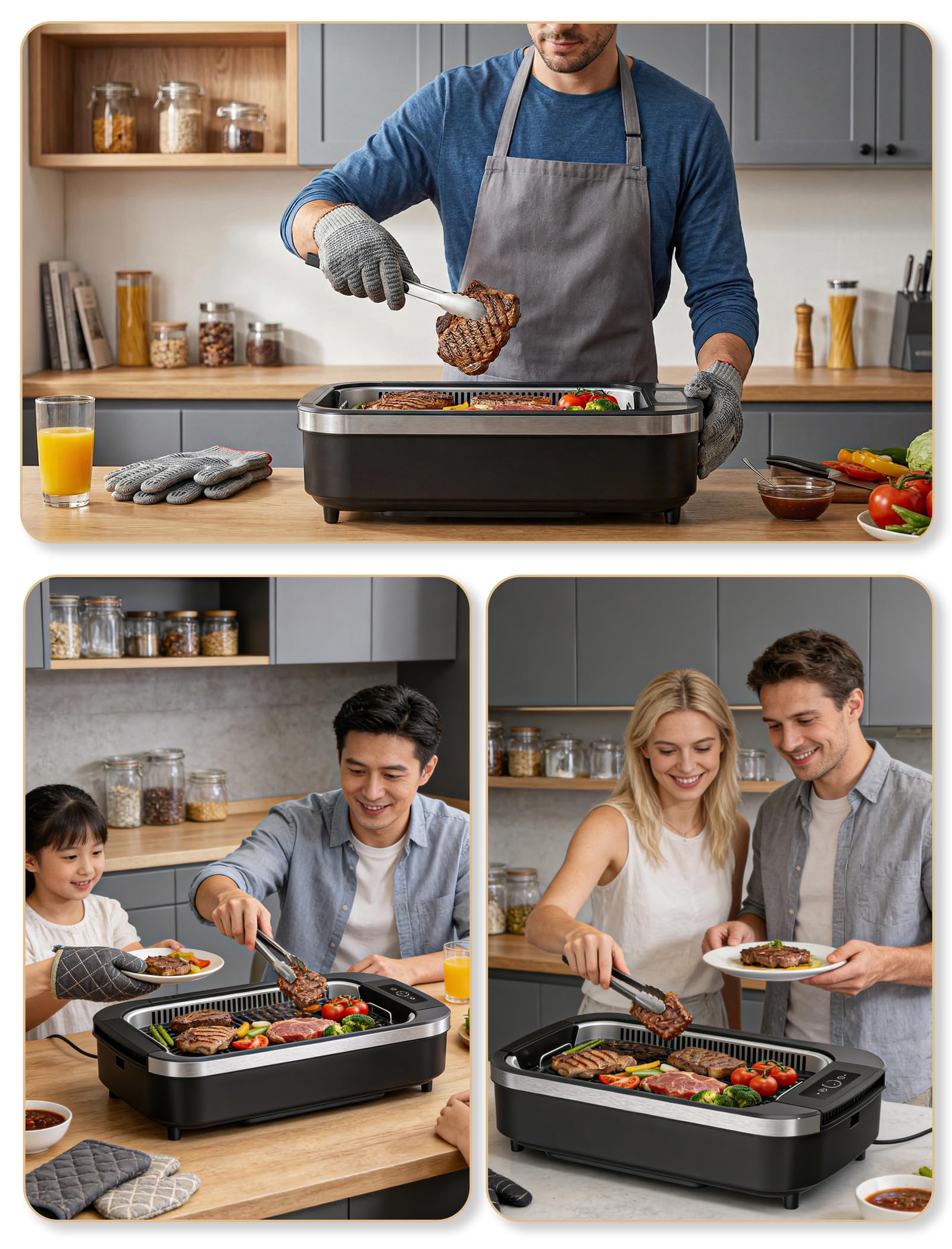 indoor Smokeless Grill, COWSAR indoor Grill, 1500W Electric Grill with Tempered Glass Lid & Drip Tray, Portable Non-Stick Korean BBQ Grill, 6-Level Control, 90 Min Auto, Dishwasher Safe