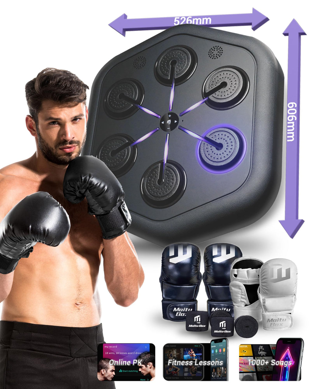 MAITUFIT Smart Music Boxing Machine M4, Professional Online Boxing Lessons for Sculpting Fat Burning - 24H Standby, 160 Synced LED Lights, Wall-Mount Punching Bag for Home Gym