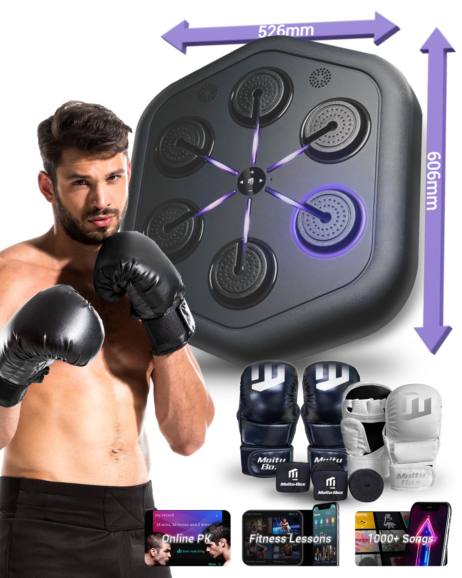 MAITUFIT Smart Music Boxing Machine M4, Professional Online Boxing Lessons for Sculpting Fat Burning - 24H Standby, 160 Synced LED Lights, Wall-Mount Punching Bag for Home Gym