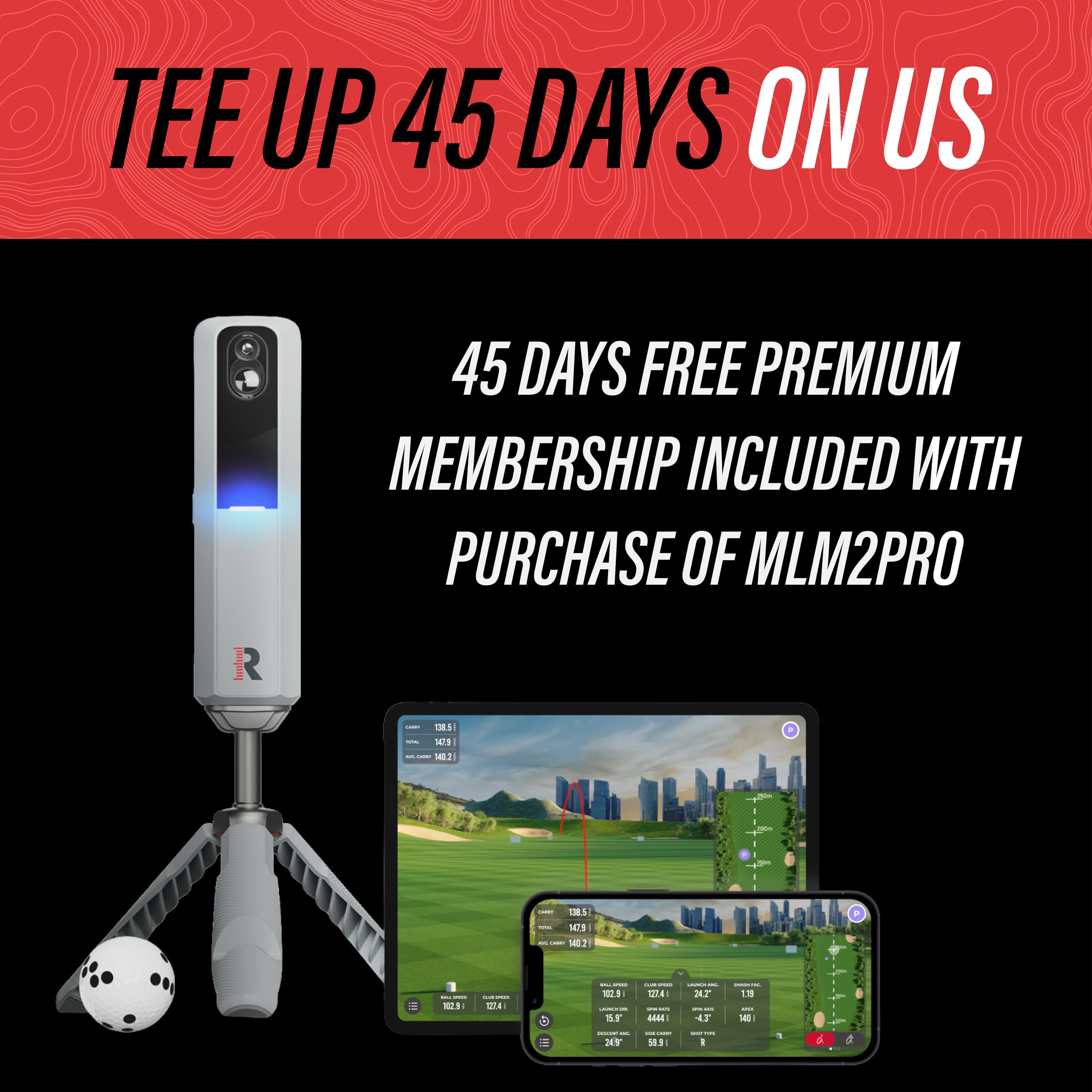 Rapsodo MLM2PRO Launch Monitor Golf Simulator | Swing Trainer & Shot Tracker for Home & Driving Range | Golf Training Aid (3 ProV1 Balls)