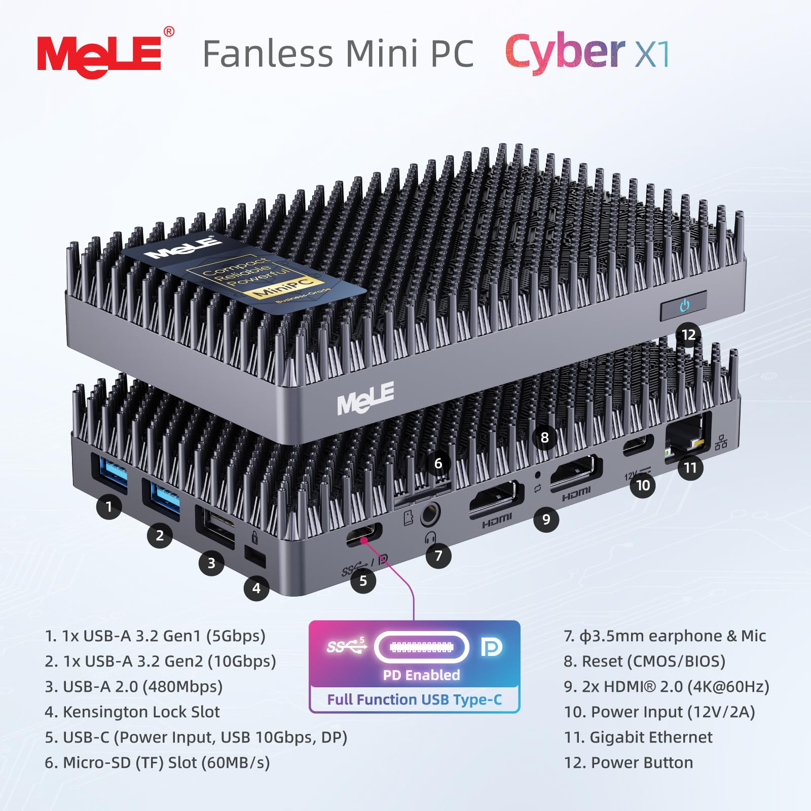 MeLE Cyber X1 Fanless Mini PC N150 8GB DDR4 RAM 256GB SSD Windows 11 Pro,Small Desktop Computer,Dual HDMI 4K Triple Display,USB 3.2×3,USB-C,WiFi 5 BT5.1,Micro Industrial Business PC