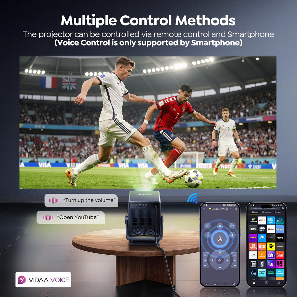 Smart Projector 4K [VIDAA Live TV & 36W Dolby & Voice Control] with WiFi6 and Bluetooth, Short Throw Projector Compatible with Netflix, AI Auto Focus, HDR10, Home Theater Proyector for Outdoor Movies