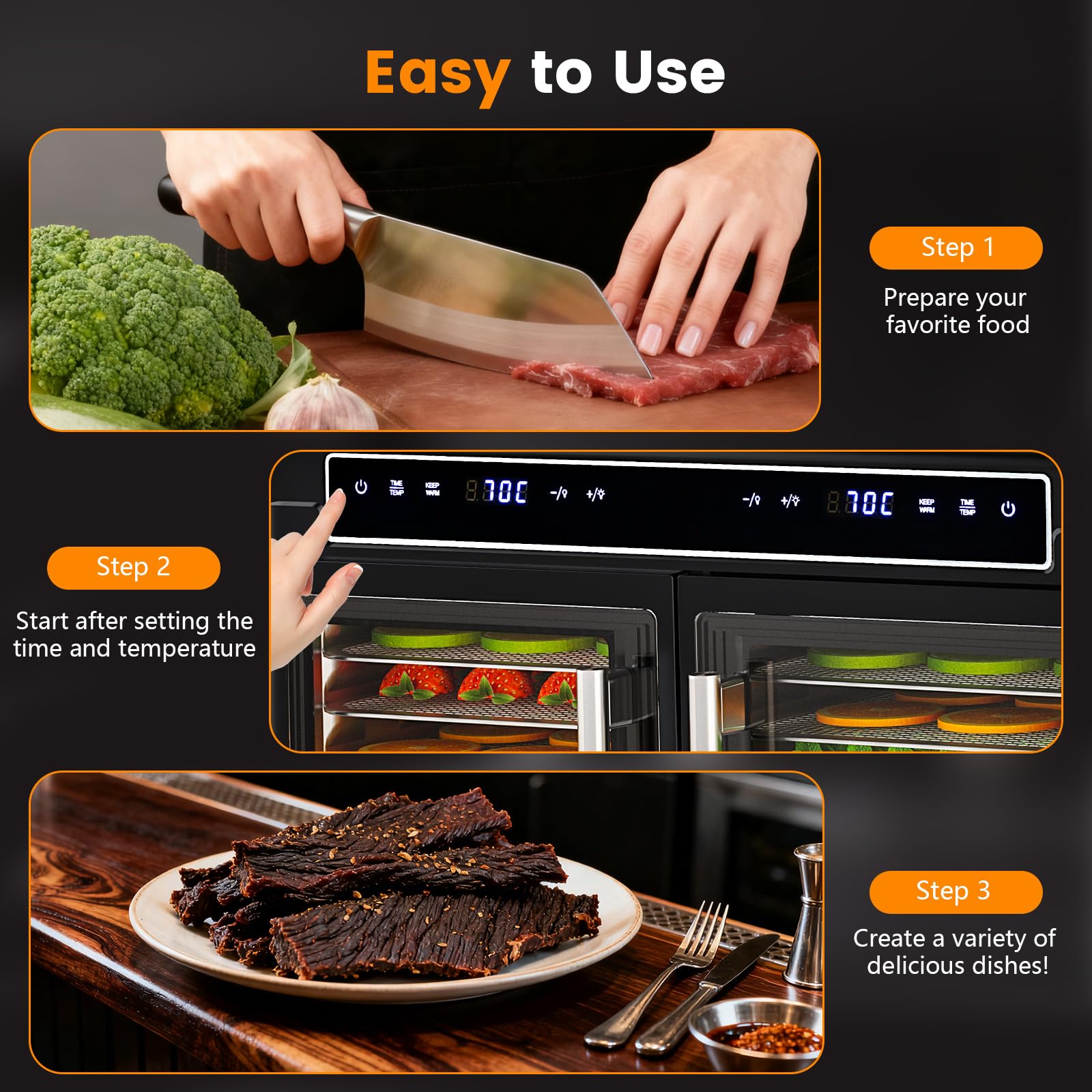 Electactic Food Dehydrator, Dual Chamber Design - Independent Temp Control - Flavor Separation - Keep Warm Mode, 176℉ Meat Dehydrator for Jerky, Fruit, Vegetables, Herbs - 16 Stainless Steel Trays