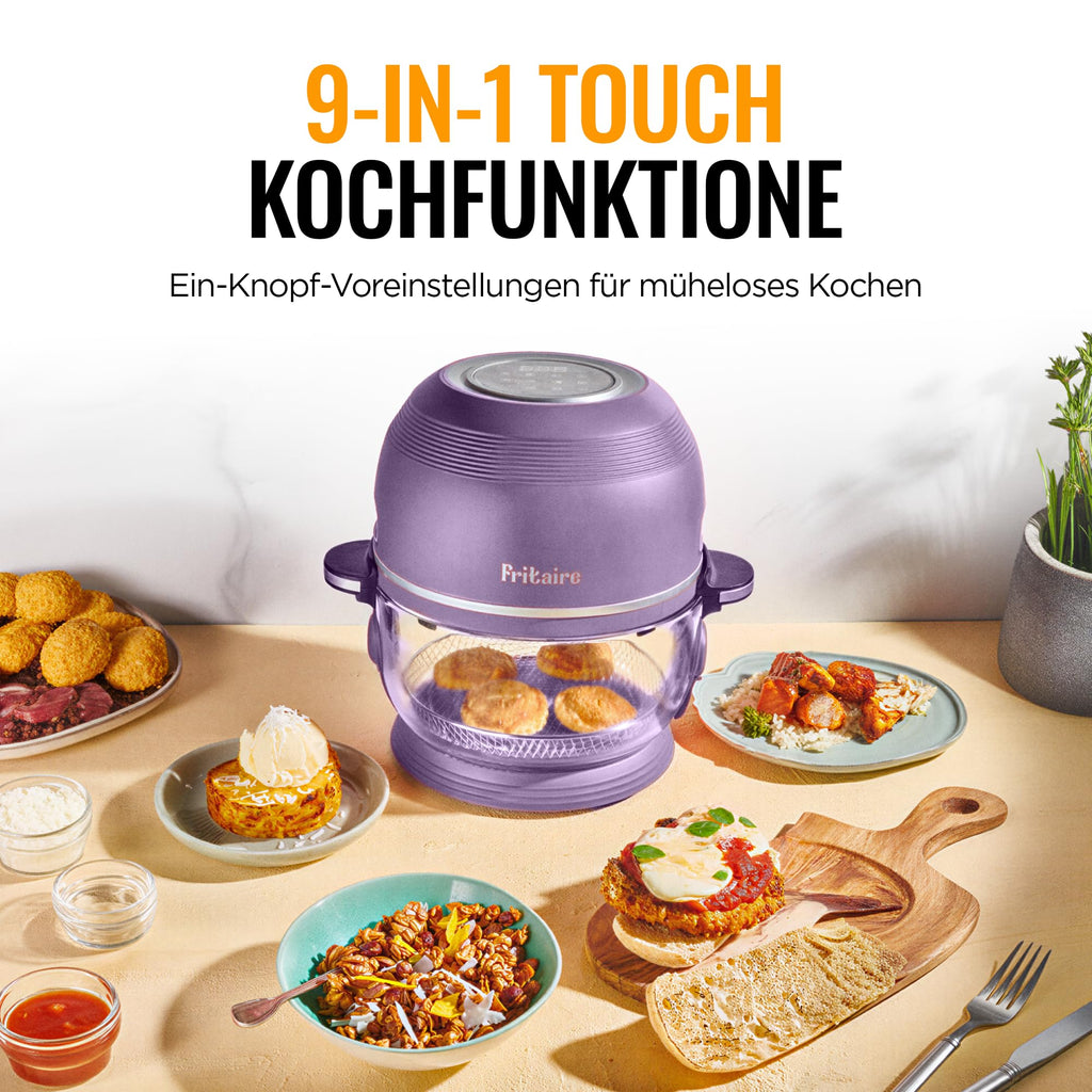 Non Toxic Air Fryer™ Pro | 9-in-1 Glass Air Fryer | Self-Cleaning | 5 Quart | Rotisserie and Tumbler | 400F Vortex For Even Cooking, BPA-Free Teflon Free, Recrisp, Roast, Bake, Lavender