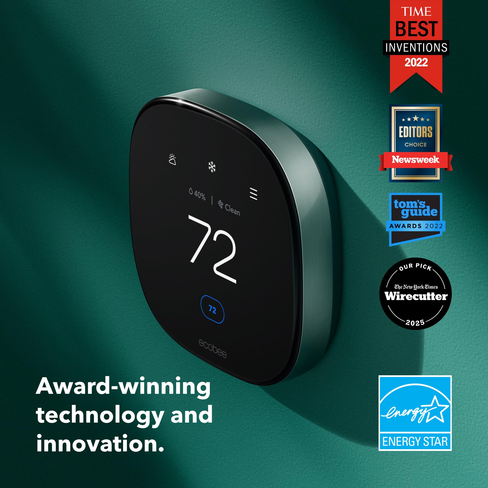 ecobee Smart Thermostat Premium with Smart Sensor and Air Quality Monitor - Programmable Wifi Thermostat - Works with Siri, Alexa, Google Assistant, Black