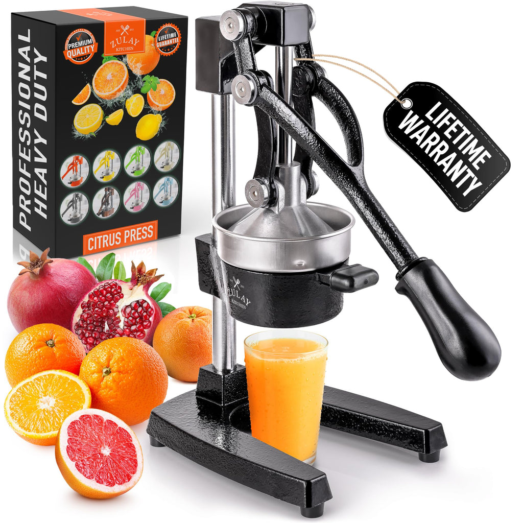 Zulay Kitchen Cast Iron Juicer - Heavy Duty Manual Juicer with Detachable Strainers for Easy Cleaning, Orange Juice Press for Citrus Fruits, Perfect for Bartenders, Juice Lovers & Health Enthusiasts